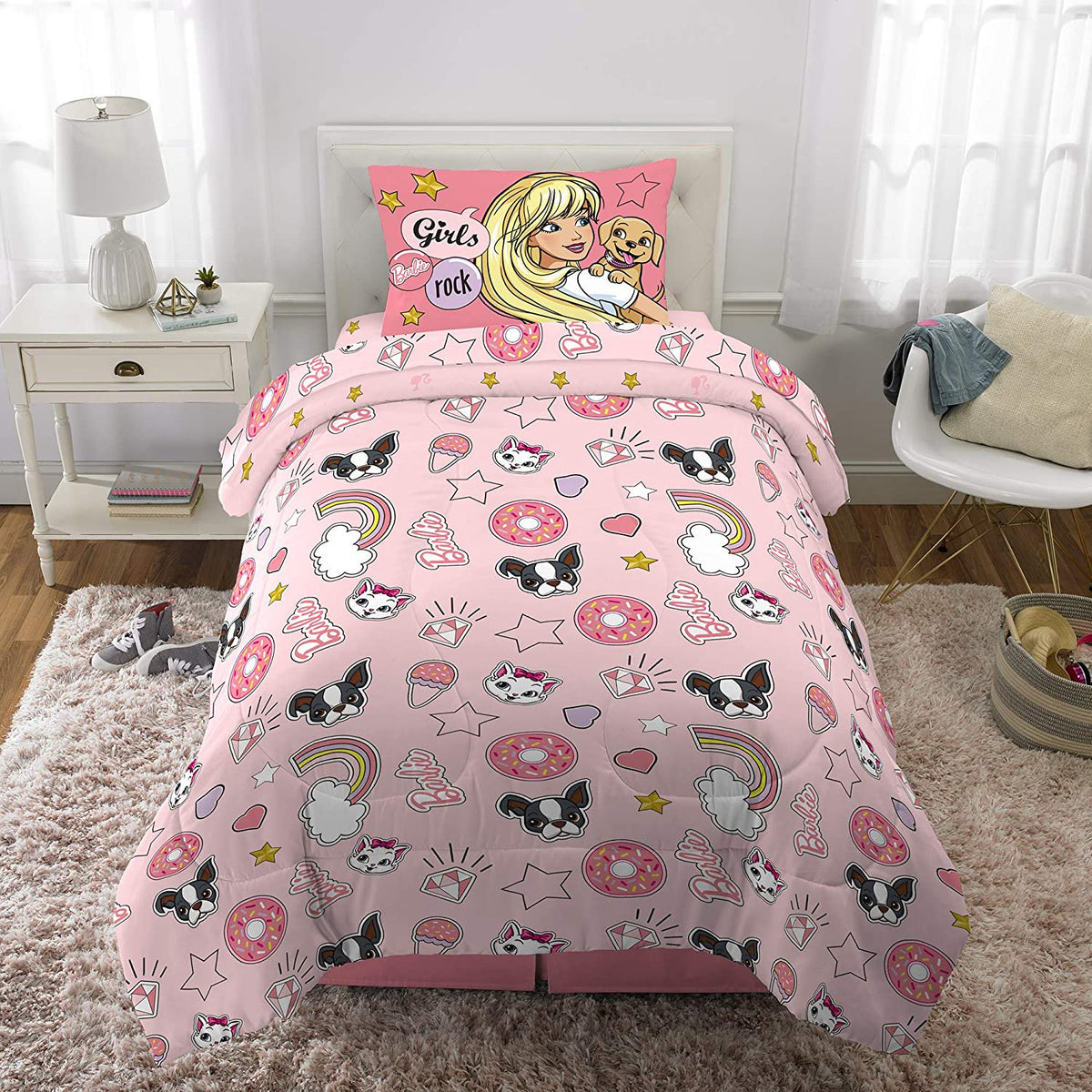 Mattel Barbie 'B Anything' Girls Exclusive 4-Piece Twin Bedding Set with Bonus Tote
