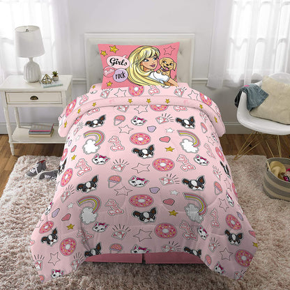 Mattel Barbie 'B Anything' Girls Exclusive 4-Piece Twin Bedding Set with Bonus Tote