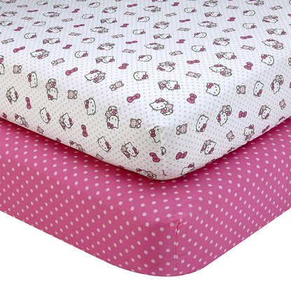 Sanrio Hello Kitty Cute as a Button 2 Piece Sheet Set, Pink/White