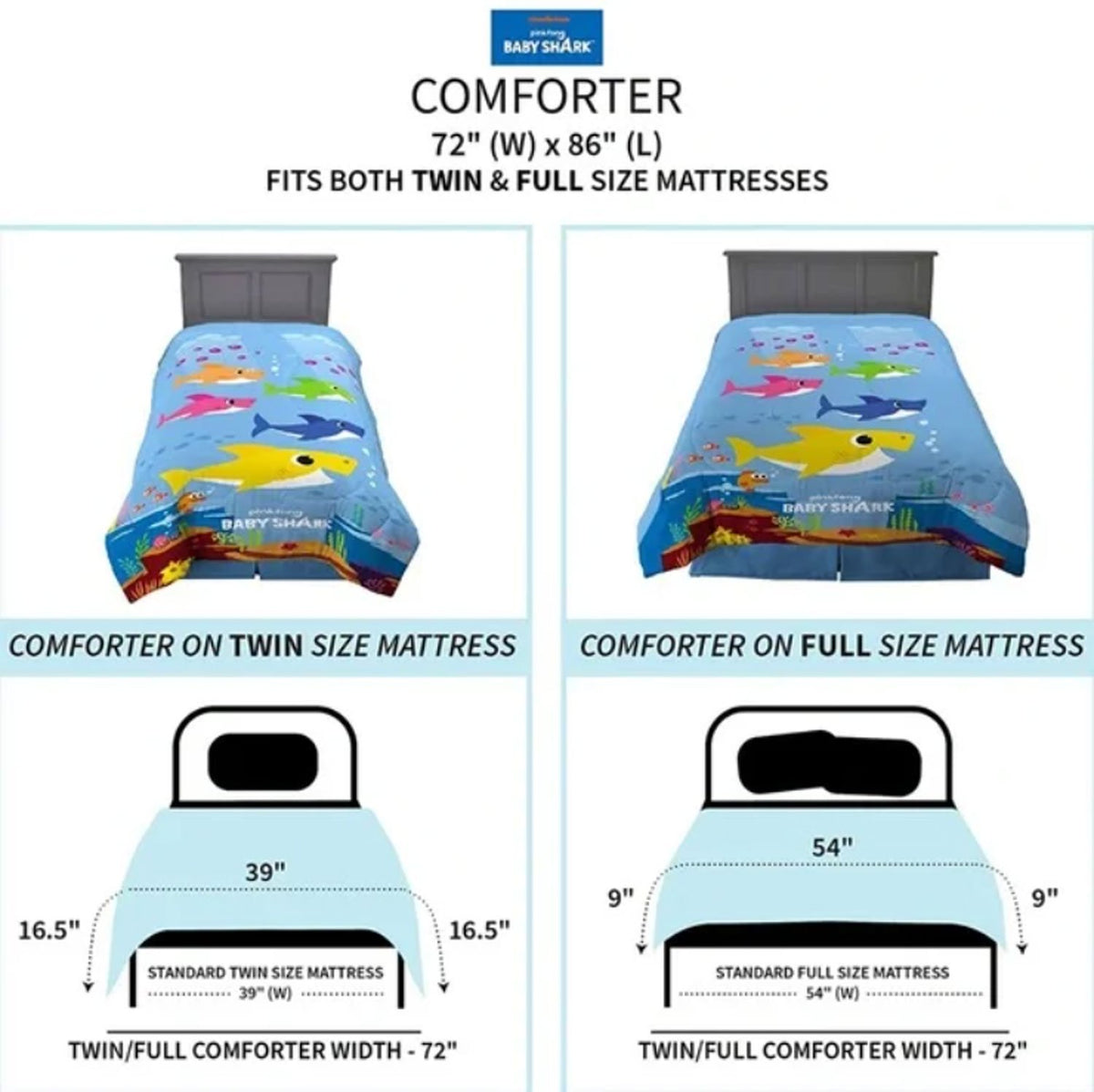 Franco Kids Bedding Baby Shark Soft Microfiber Twin/Full Comforter