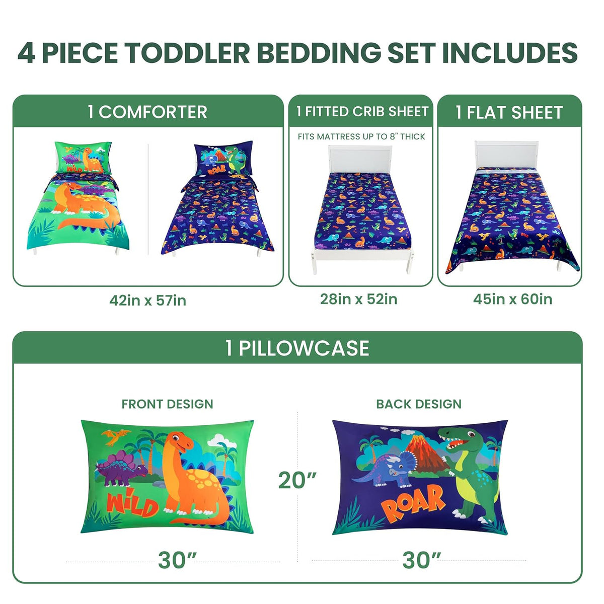 Todays Kids Monster Trucks Toddler Bedding Set for Boys - 4-Piece Toddler Bed Comforter Sets for Boys, Reversible Comforter & Pillowcase, Flat Sheet, Fitted Sheet, Breathable & Super Soft Microfiber
