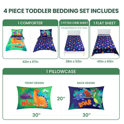 Todays Kids Monster Trucks Toddler Bedding Set for Boys - 4-Piece Toddler Bed Comforter Sets for Boys, Reversible Comforter & Pillowcase, Flat Sheet, Fitted Sheet, Breathable & Super Soft Microfiber