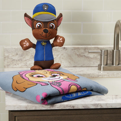 PAW Patrol Kids Chase Towel and Character Scrubby Set, Gray, Nickelodeon