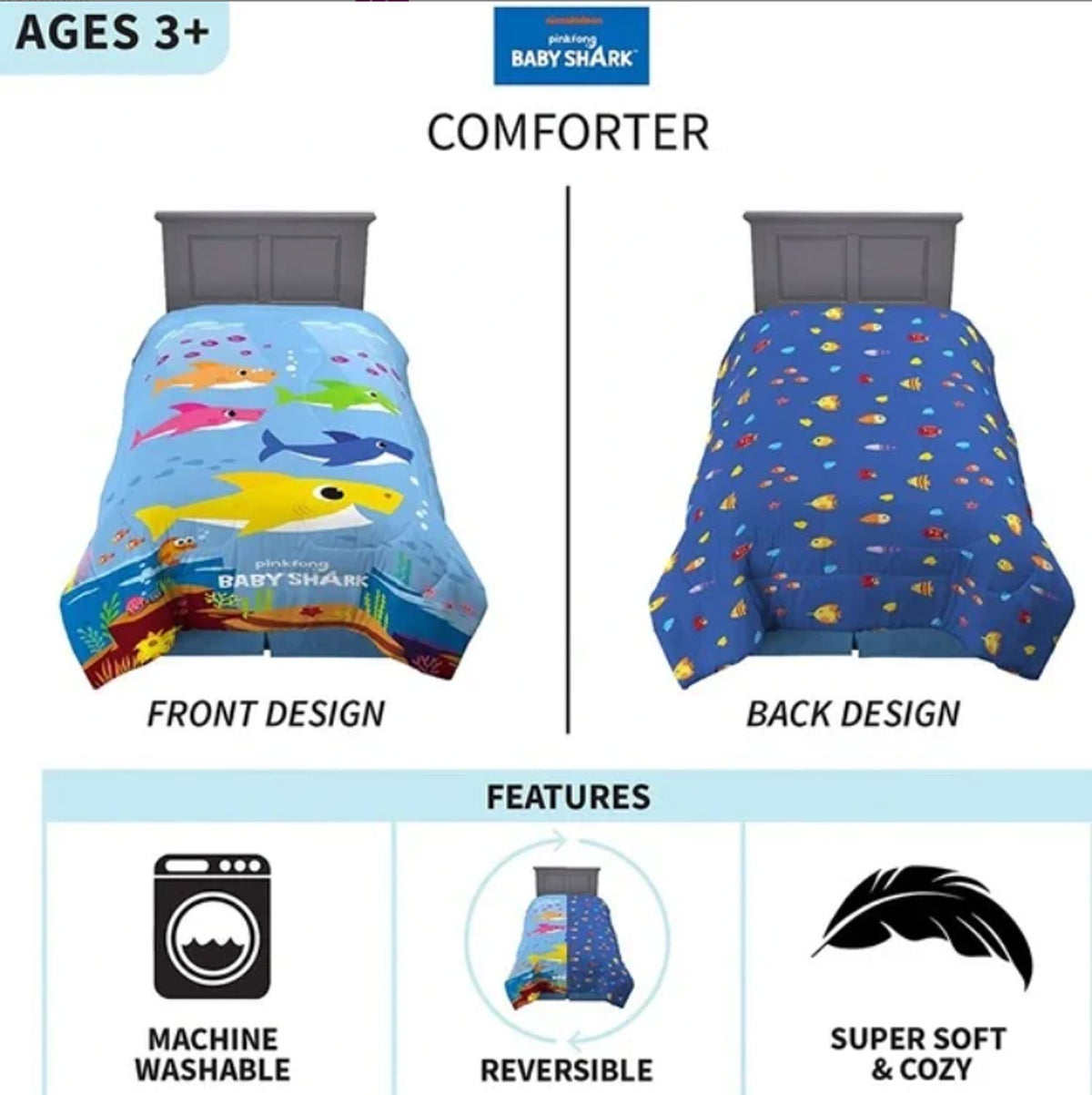 Franco Kids Bedding Baby Shark Soft Microfiber Twin/Full Comforter