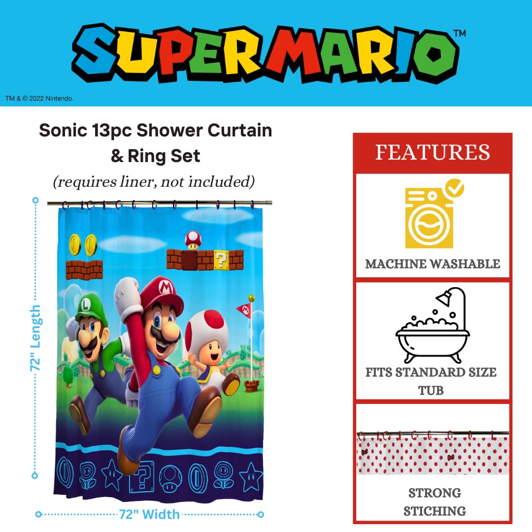 Super Mario 13 Piece Shower Curtain and Ring Set