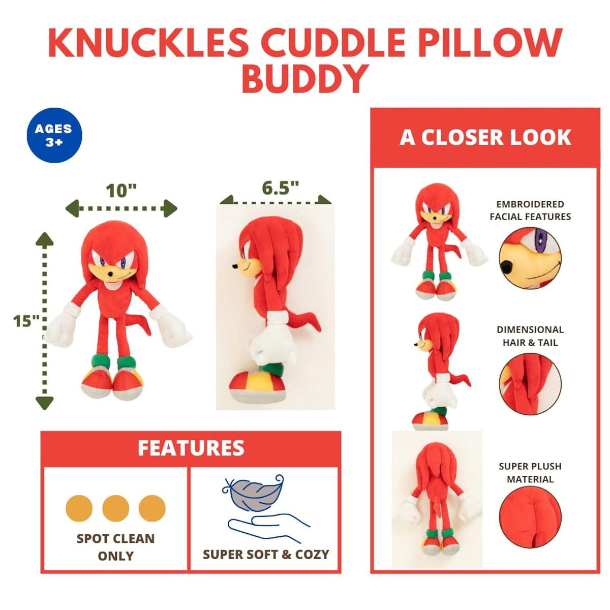 Franco Sonic The Hedgehog Anime Knuckles The Echidna Kids Plush Cuddle Pillow