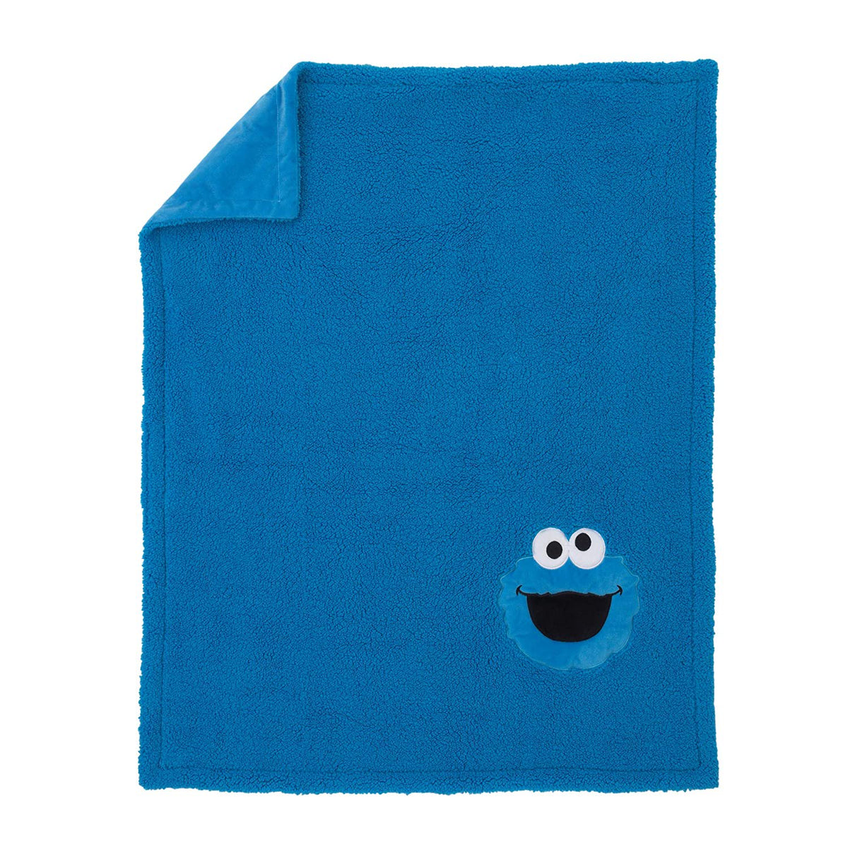 Sesame Street Cookie Monster Blue Soft Plush Sherpa Toddler Blanket with Applique - 30" x 40"