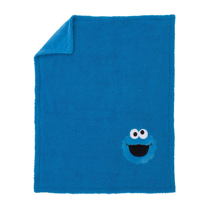 Sesame Street Cookie Monster Blue Soft Plush Sherpa Toddler Blanket with Applique - 30" x 40"