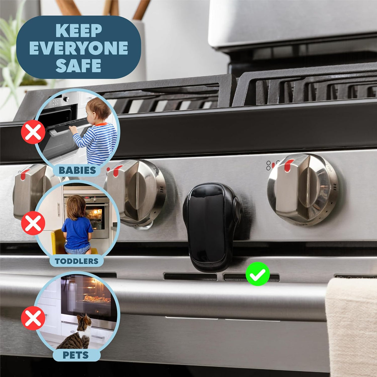 Todays Kids Oven Door Baby Proofing Heat-Resistant Lock - Oven Lock Child Safety, Baby Safety Products for Childproof Home - Strong 3M Adhesive, Easy Installation, One-Hand Use, No Tools