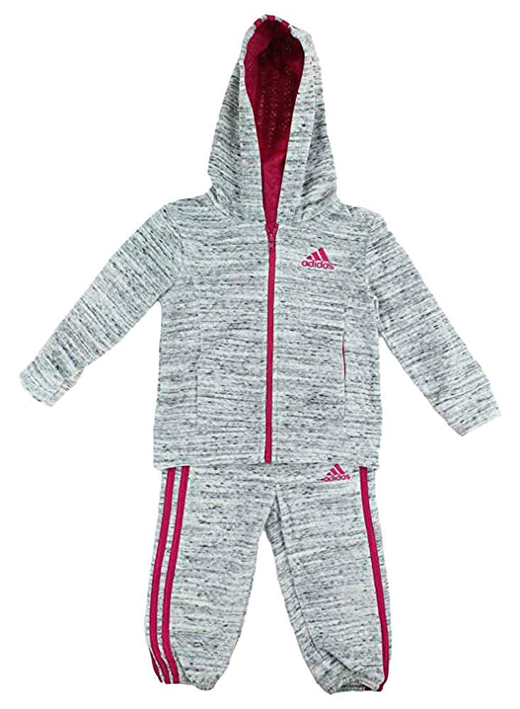 adidas Girl's 2-Piece Jacket Pants Velor Tracksuit Set, Light Grey