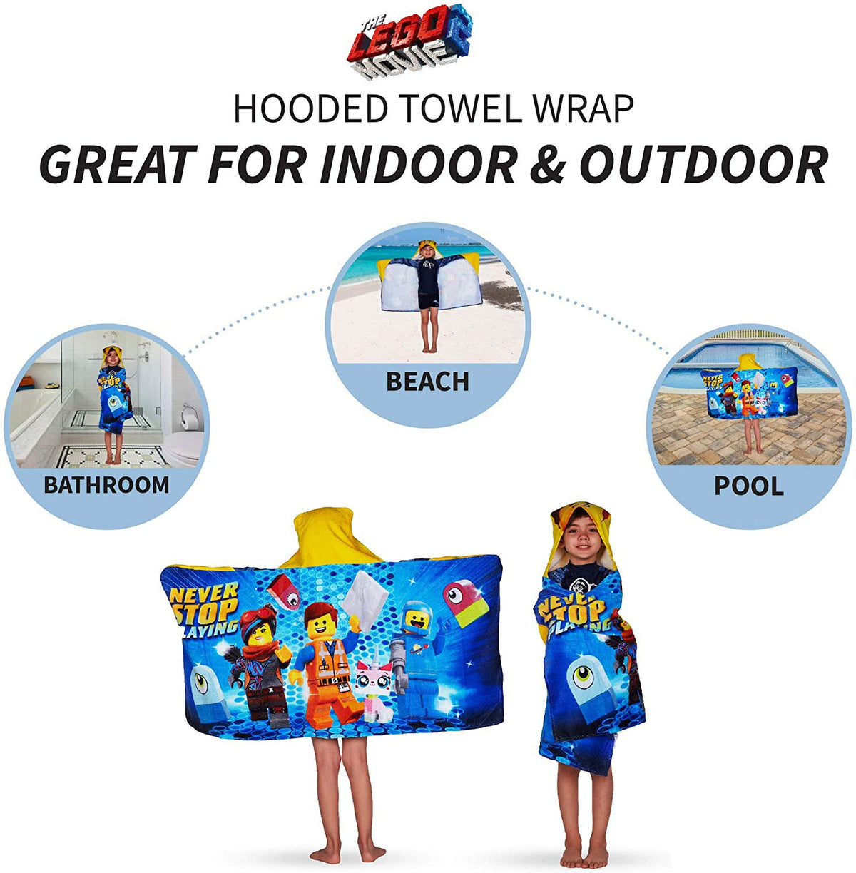 Lego Movie 2 Cotton Hooded Towel Wrap, 24” x 50”