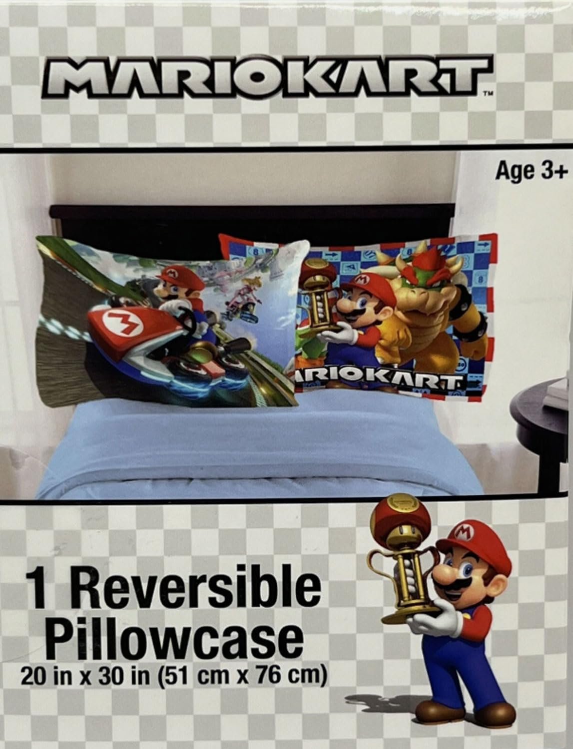 Franco Kids MarioKart Race Super Mario Reversible Pillowcase, 20 in x 30 in