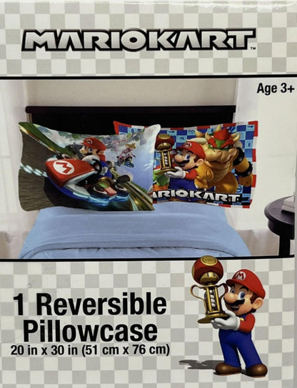 Franco Kids MarioKart Race Super Mario Reversible Pillowcase, 20 in x 30 in