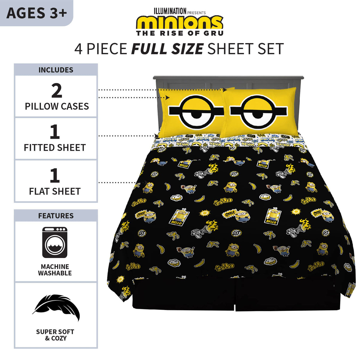 Franco Kids Bedding Minions The Rise of Gru Full Size Sheet Set