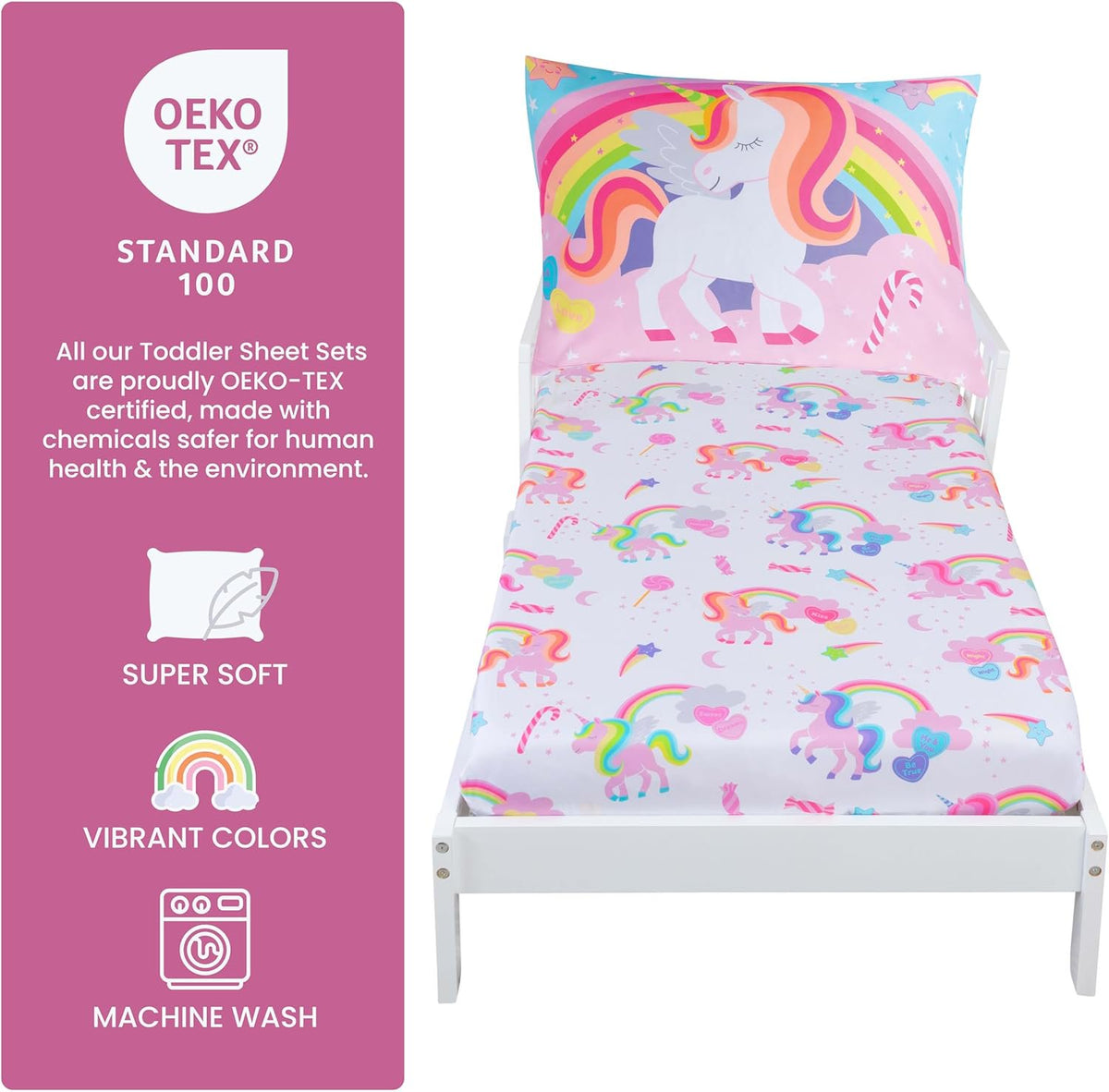 Todays Kids 2-Piece Unicorn Bedding Toddler Sheet Set - Breathable 100% Soft Brushed Microfiber Polyester, Standard Size Crib Sheet Set - Gentle on Delicate Skin - Fitted Toddler Sheets & Pillowcase