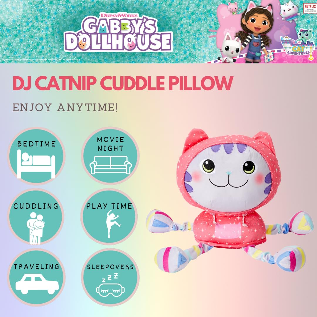 DreamWorks Gabby's Dollhouse DJ Catnip Plush Cuddle Pillow Buddy, 20" x 9.5"