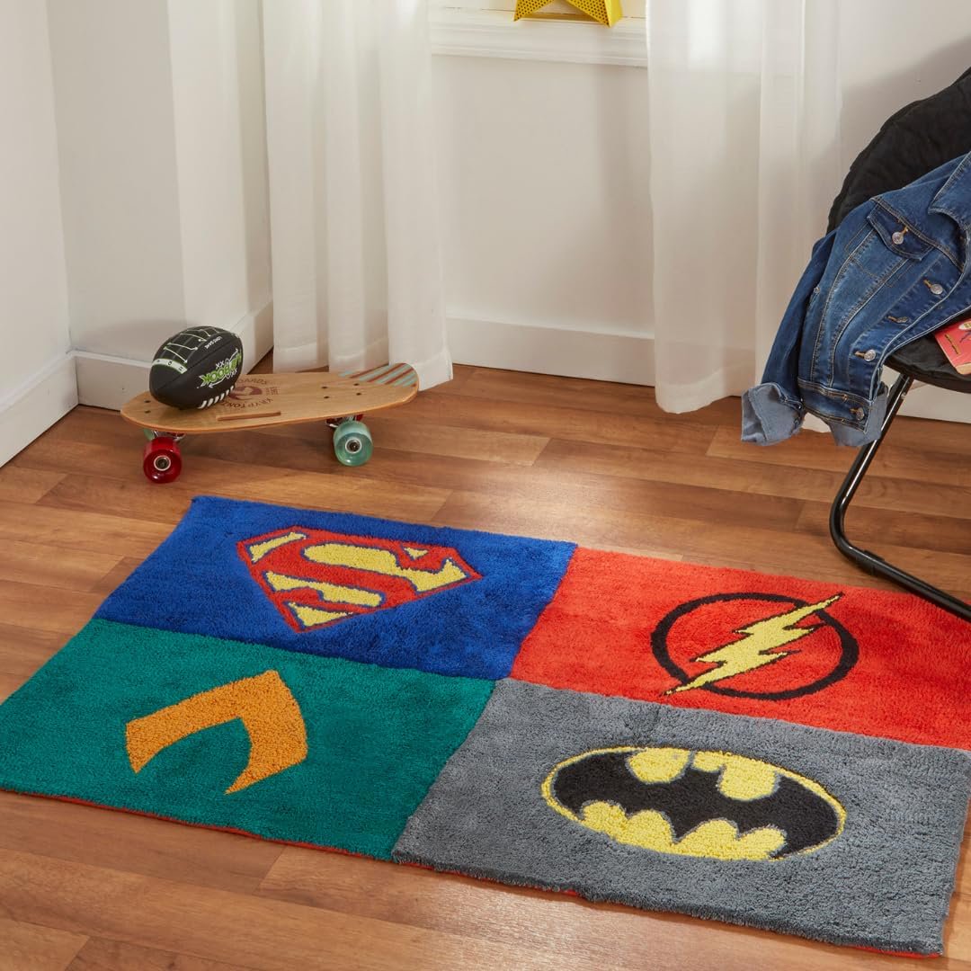 Franco Justice League Kids Room Non Slip Area Rug, 30" x 48" Tufted Cotton