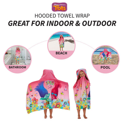 Trolls Bath/Pool/Beach Cotton Terry Hooded Towel Wrap, 24 In x 50 In