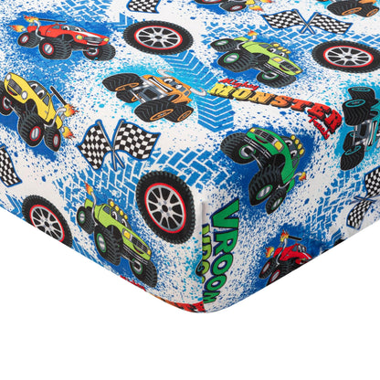 Today's Kids 1-Pack Monster Truck Fitted Baby Crib Sheet Boy - Soft & Breathable Printed Nursery Toddler Bed Sheets for Boys, Elastic Edge with Deep Pockets, Machine Washable, Fits 28" x 52" Mattress