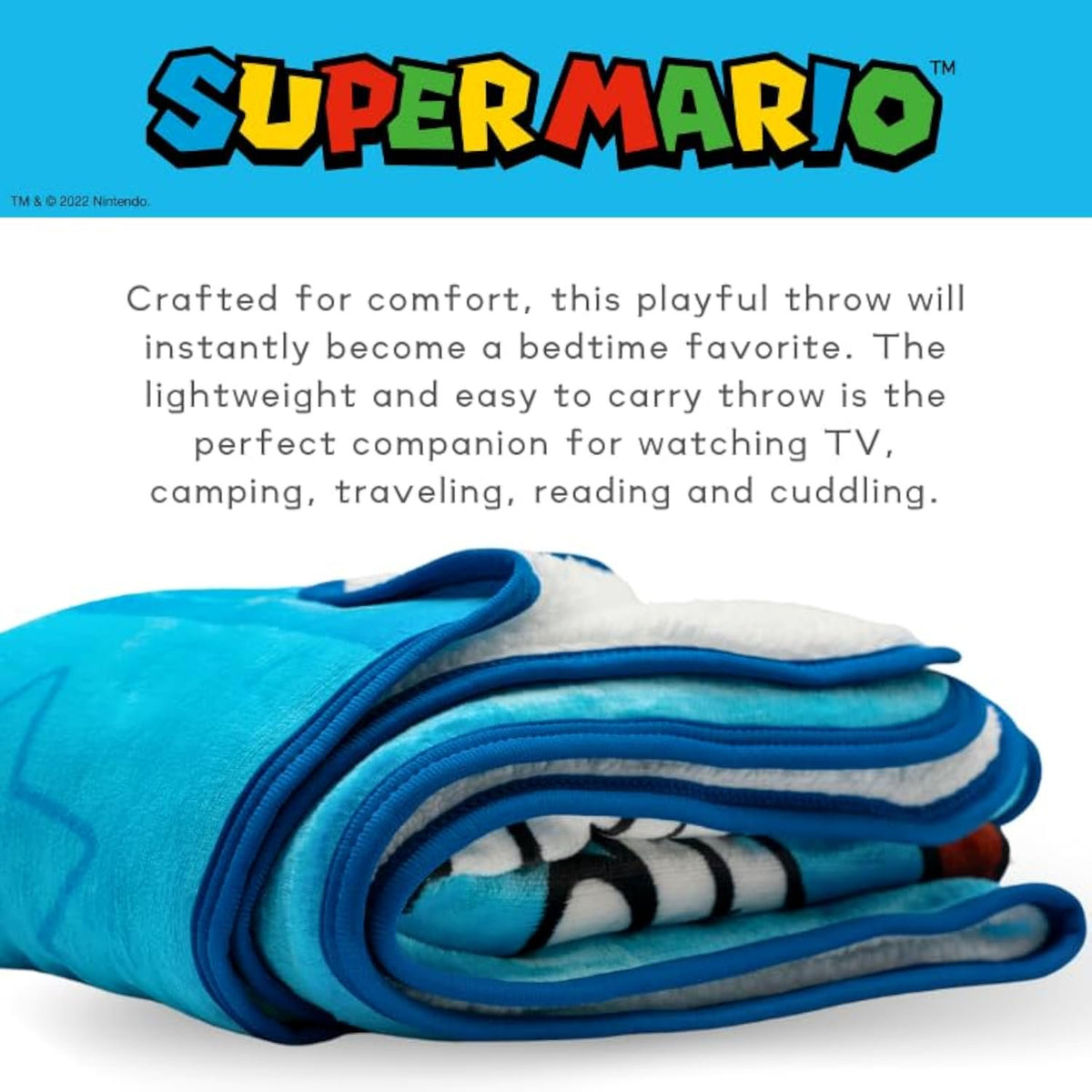 Franco Super Mario Kids Plush Sherpa Blanket Throw, 46 in x 60 in