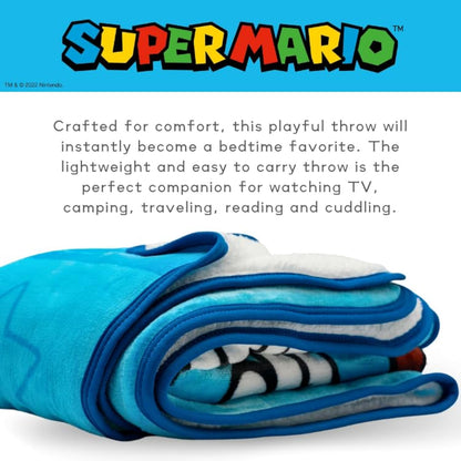 Franco Super Mario Kids Plush Sherpa Blanket Throw, 46 in x 60 in
