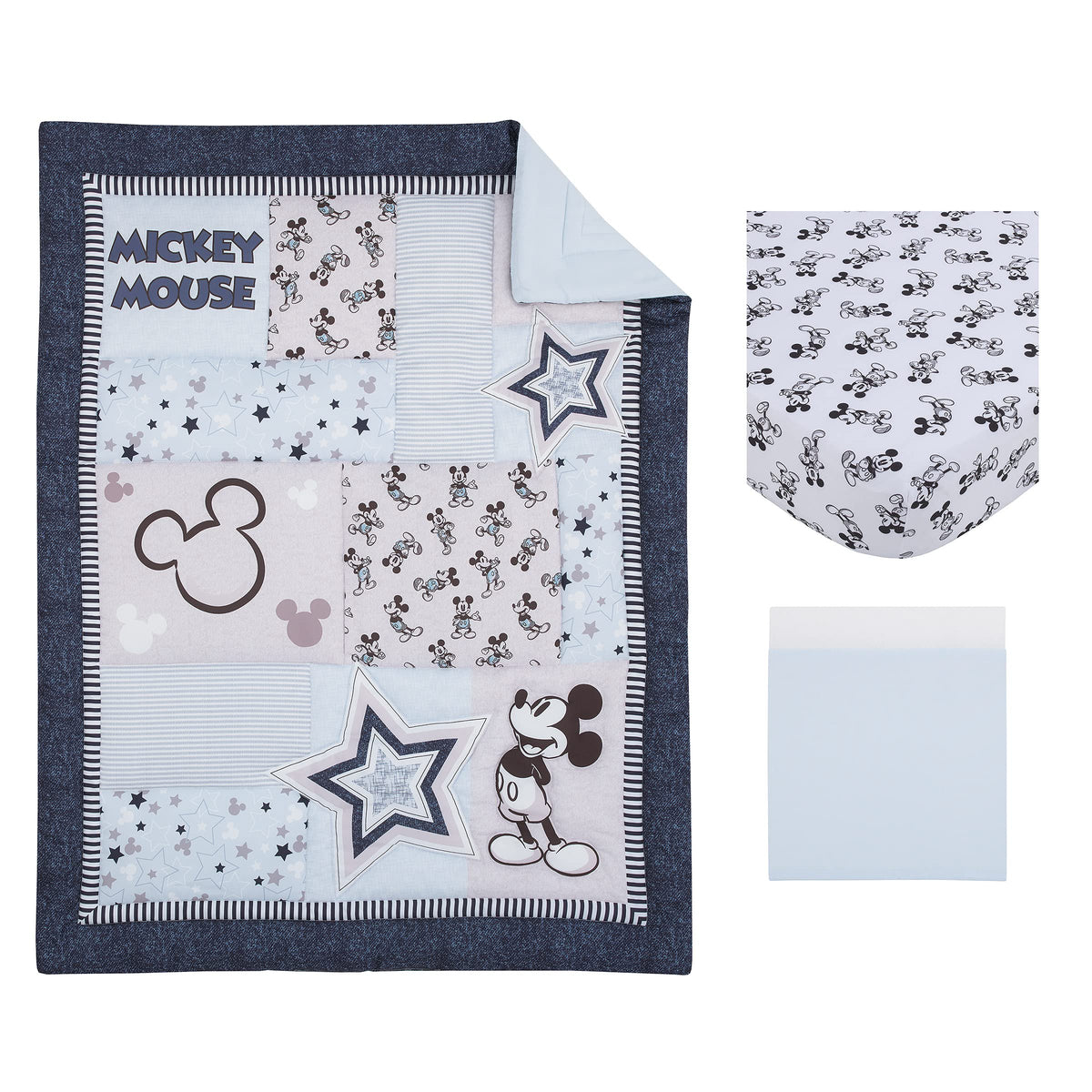 Disney Mickey Mouse Timeless Mickey Blue 3 Piece Crib Bedding Set