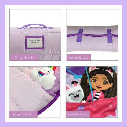 Gabby's Dollhouse Toddler Nap Mat with Pillow and Blanket Perfect for Preschool, Daycare and Travel