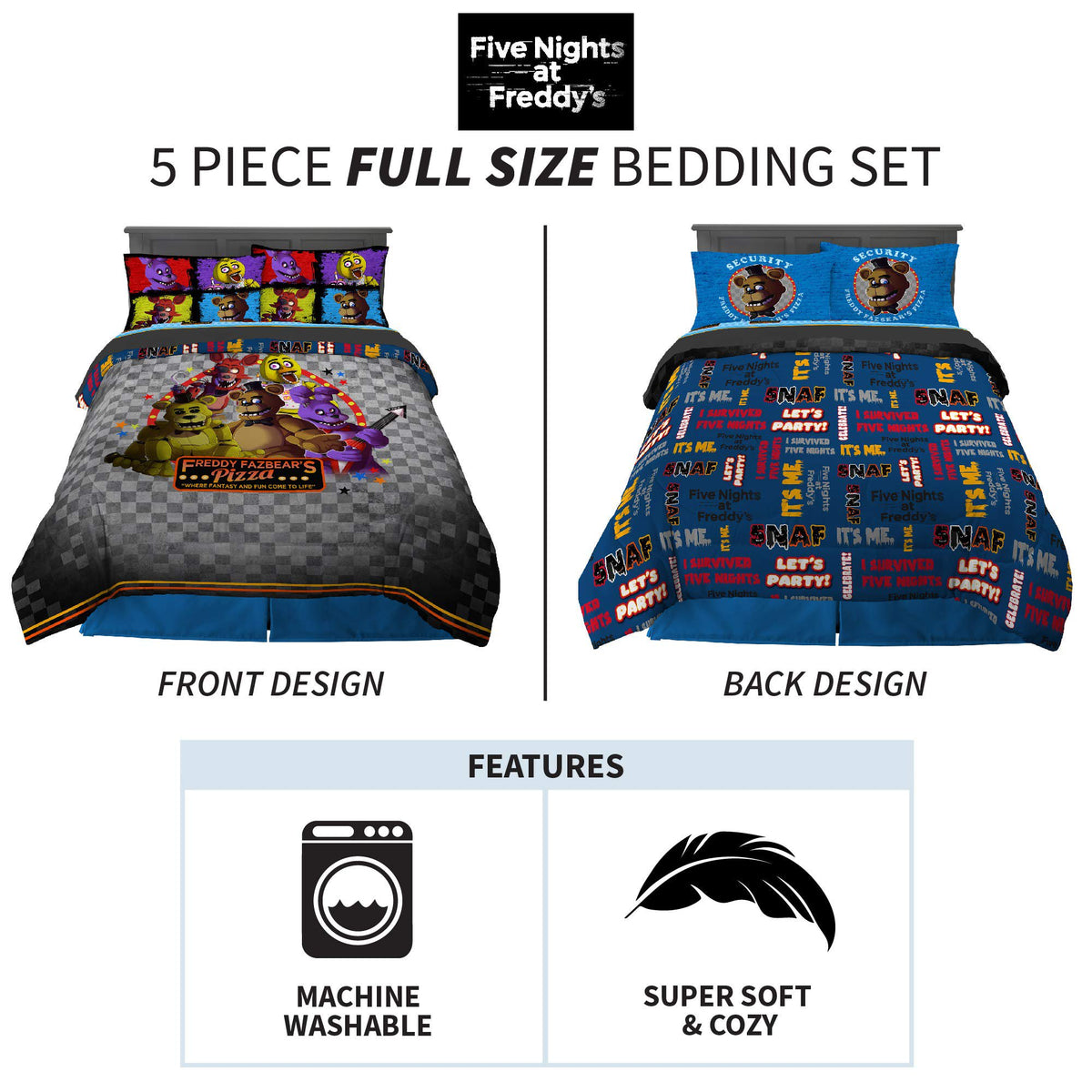 Franco Kids Bedding Five Nights at Freddy's Full Size Comforter and Sheet, 5 Piece Set