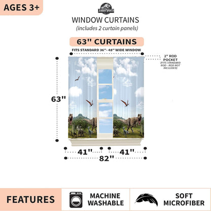 Franco Kids Jurassic World Room Window Curtains Drapes Set, 63 In L X 84 In W