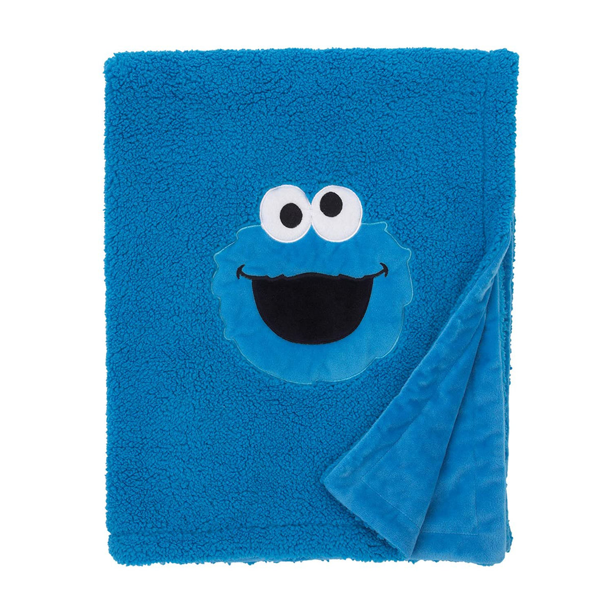 Sesame Street Cookie Monster Blue Soft Plush Sherpa Toddler Blanket with Applique - 30" x 40"