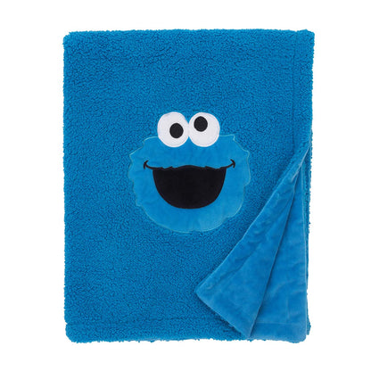 Sesame Street Cookie Monster Blue Soft Plush Sherpa Toddler Blanket with Applique - 30" x 40"