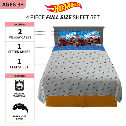 Franco Kids Bedding Hot Wheels 4 Piece Full Size Sheet Set