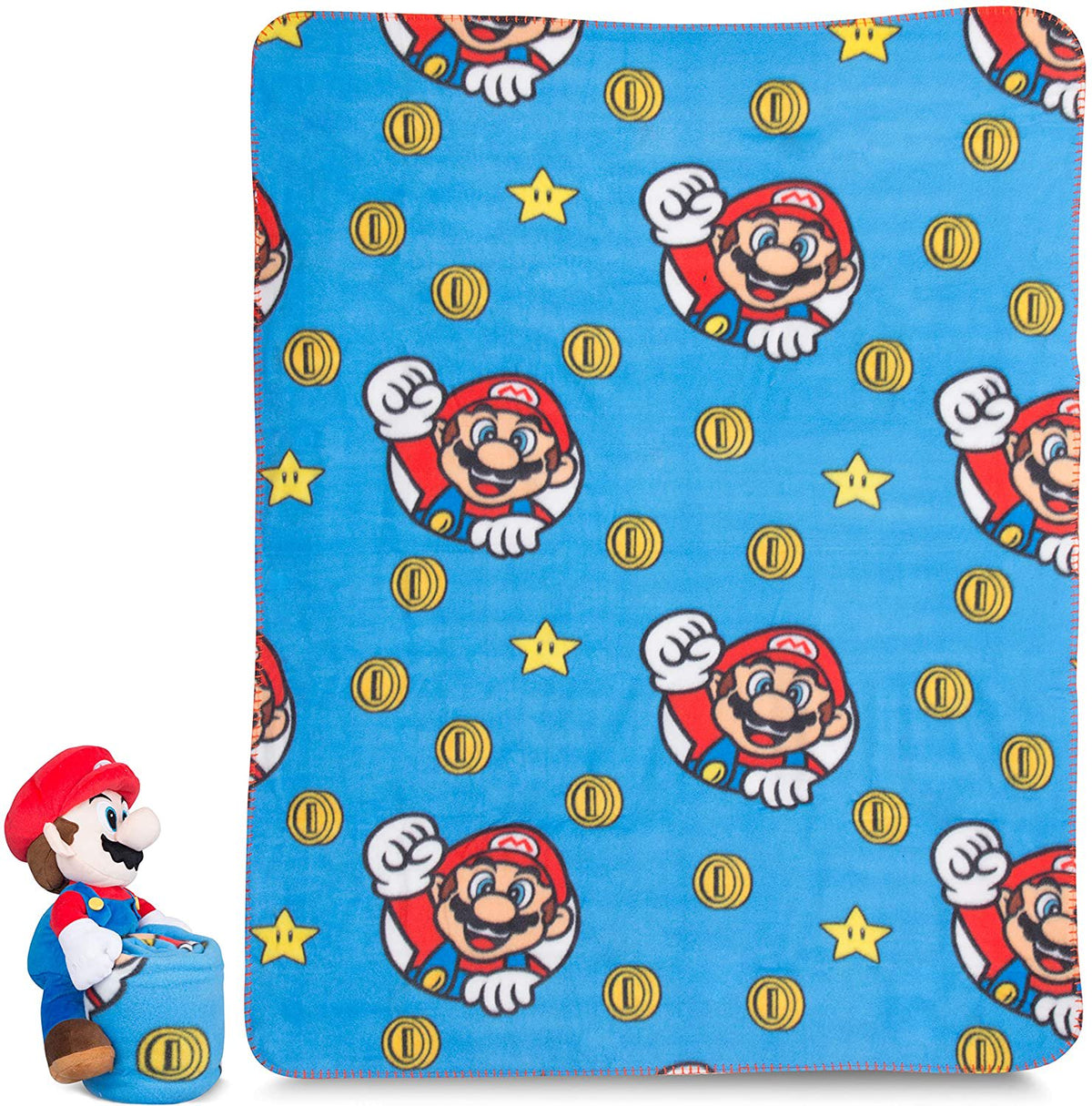 Franco Kids Soft Plush Throw and Hugger Pillow Set, 40" x 50", Super Mario