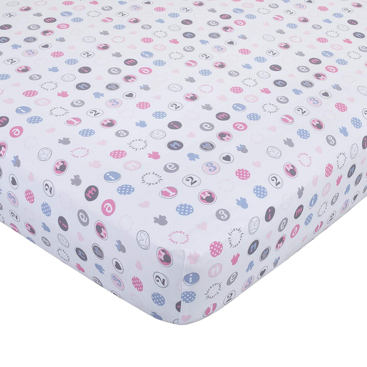 Disney Minnie Mouse Pretty in Pink 3 Piece Nursery Crib Bedding Set, Pink, Grey, Rose