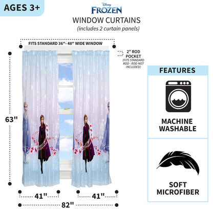 Disney Frozen 2 Kids Window Curtain Panels Drapes Set, 82 in x 63 in