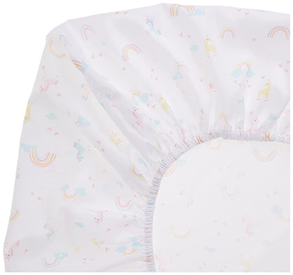 NoJo Fitted Crib Sheet, Rainbow Unicorn, Pink/Aqua/Yellow/White, 28x52x8 Inch (Pack of 1)