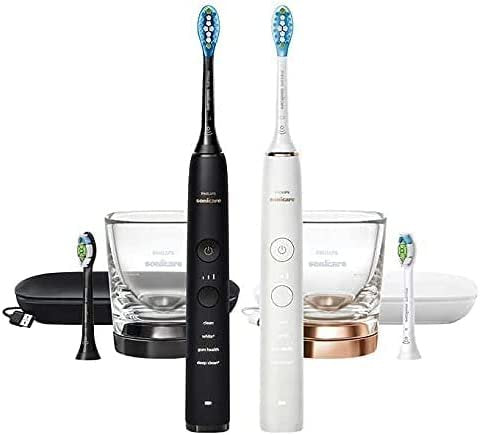 PHILIPS Battery Powered Sonicare Diamond Clean Rechargeable Toothbrush 2-Pack Handles Black/Rose Gold