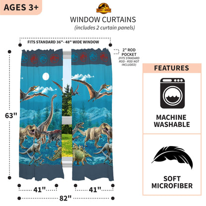 Jurassic World Dominion Kids Room Window Curtain Panels Drapes Set, 82" x 63"