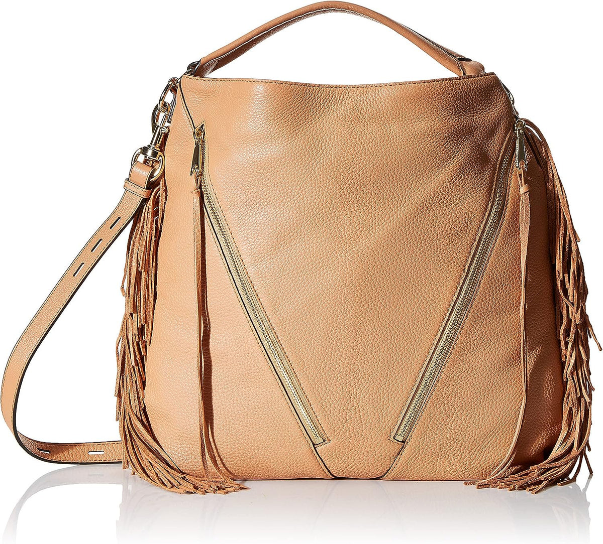 Rebecca Minkoff Fringe Moto Hobo Shoulder Bag, Butter Rum