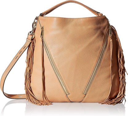 Rebecca Minkoff Fringe Moto Hobo Shoulder Bag, Butter Rum