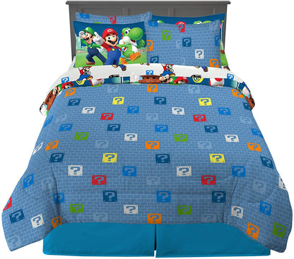 Franco Kids Bedding Super Soft Comforter and Sheet Set with Sham, 7 Piece Full Size, Mario