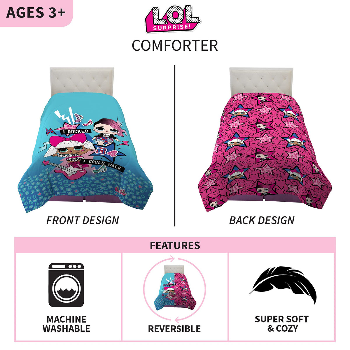 Franco Kids Bedding Reversible L.O.L. Surprise Twin/Full Comforter