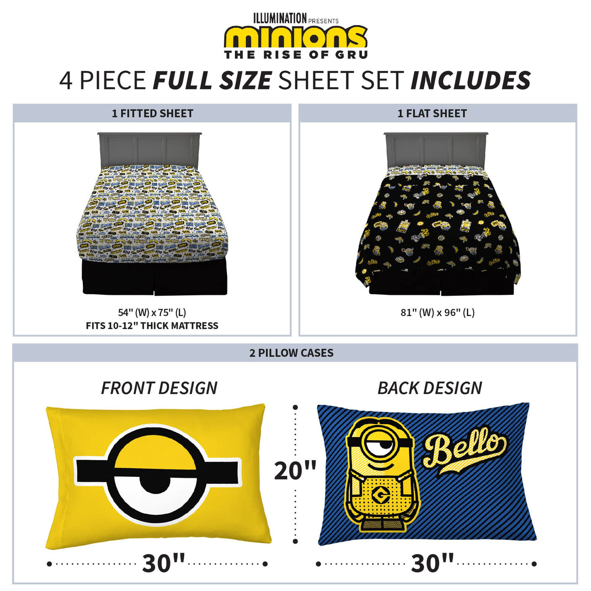 Franco Kids Bedding Minions The Rise of Gru Full Size Sheet Set