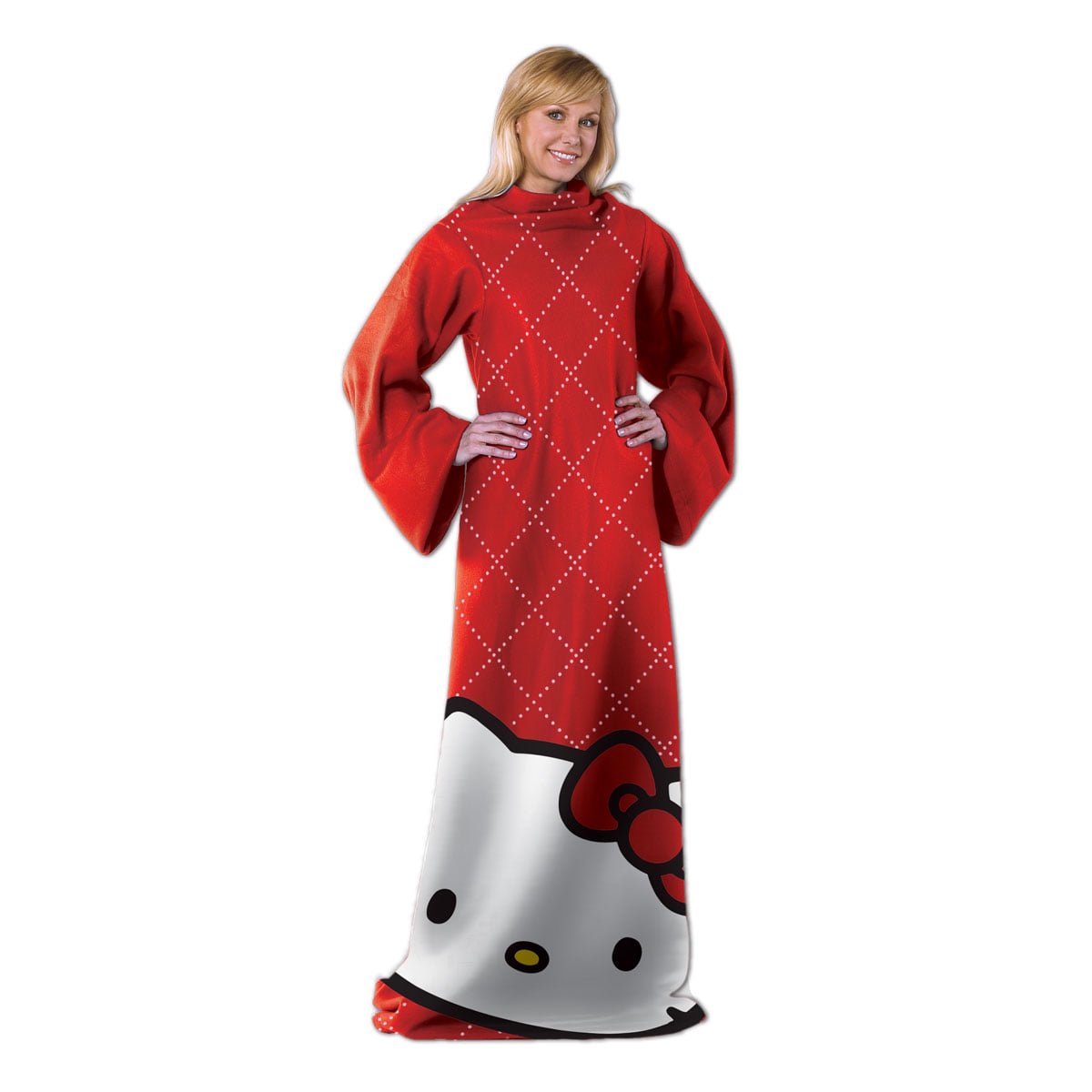 Hello Kitty Comfy Throw Red Diamonds Fleece Blanket Sleeves