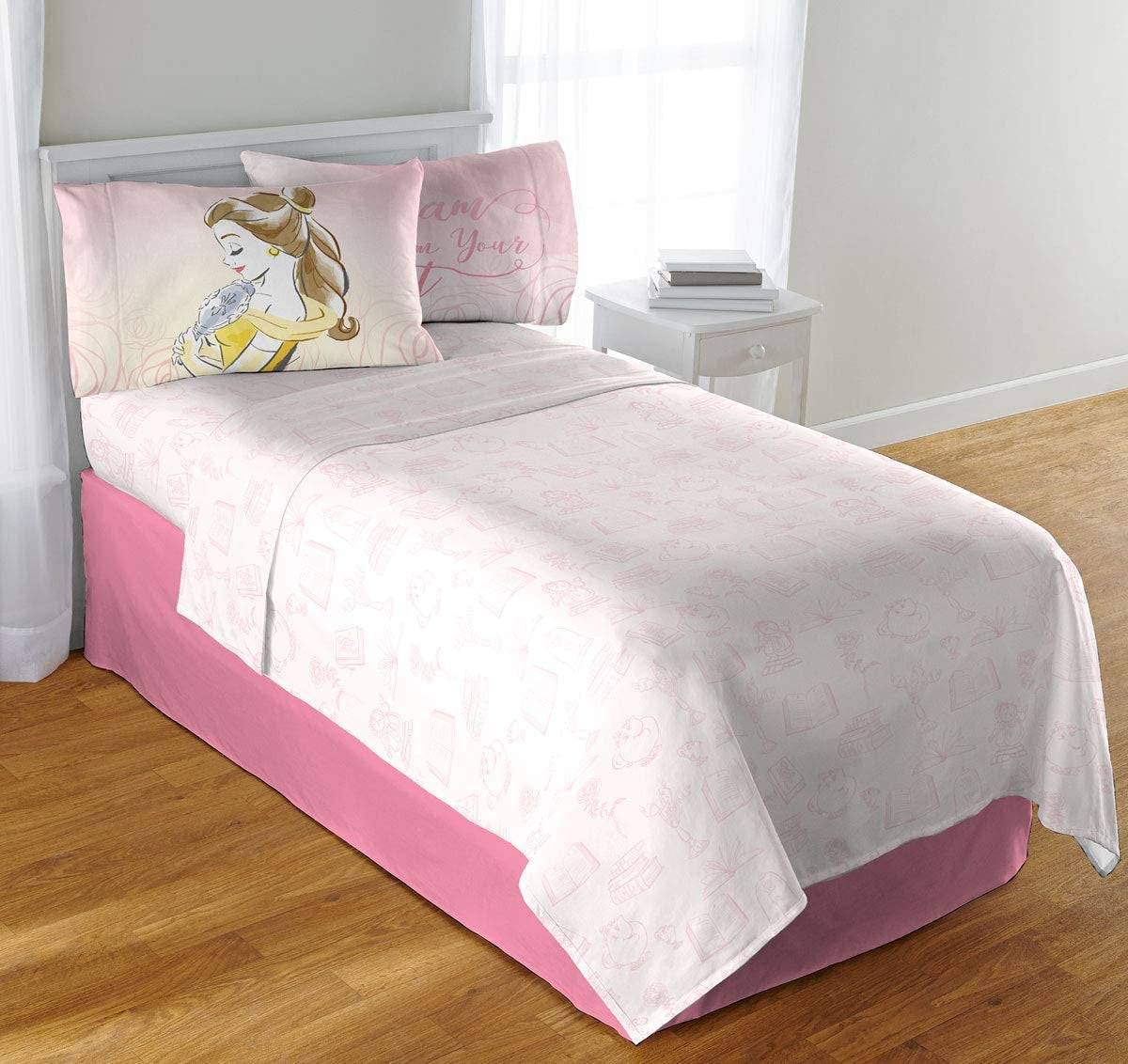 Franco Disney Beauty and The Beast Watercolor Dreams 4 Piece Full Sheet Set
