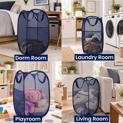 Todays Kids Collapsible Mesh Pop-Up Laundry Hamper - Foldable Laundry Basket with Breathable Mesh, Reinforced Handles and Side Pocket