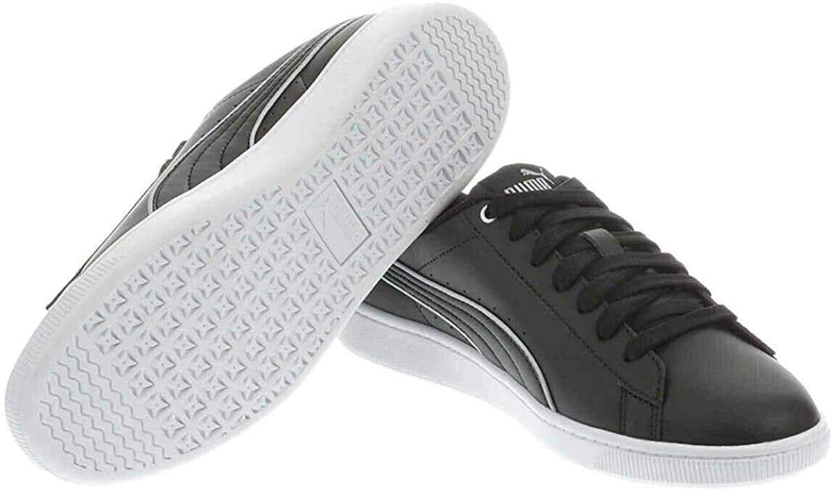 PUMA Womens Vikky V2 Black Silver Leather Sneakers Walking Shoes 9.0
