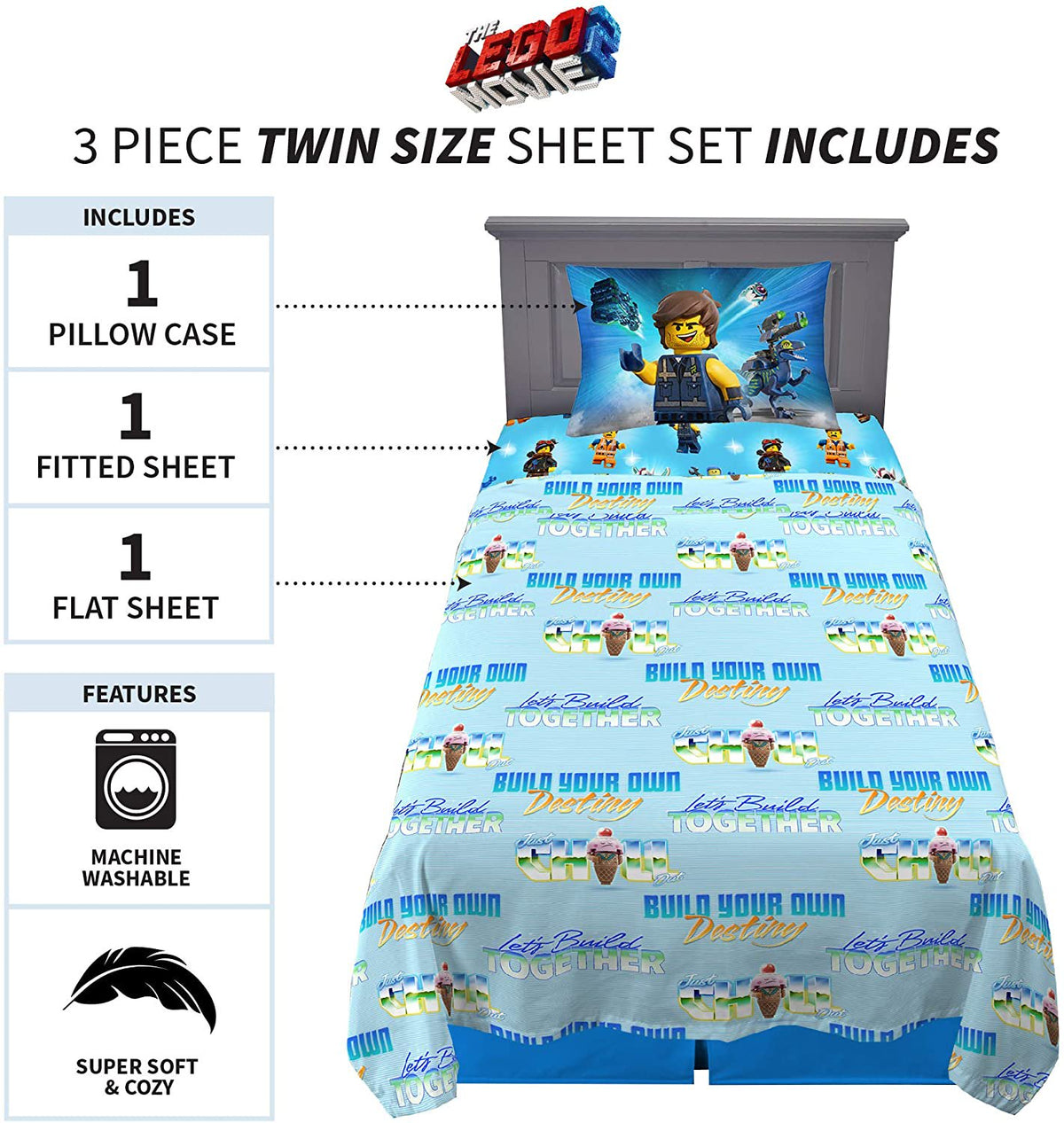 Franco Kids Bedding Lego Movie 2 Super Soft Twin Sheet Set
