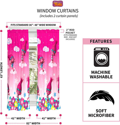 Franco Kids Window Curtain Panels Drapes Set, 82" x 63", Trolls