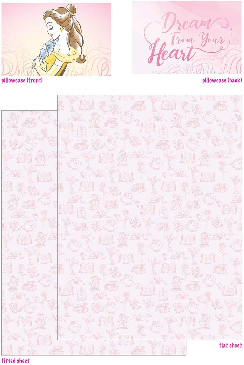 Franco Disney Beauty and The Beast Watercolor Dreams 4 Piece Full Sheet Set
